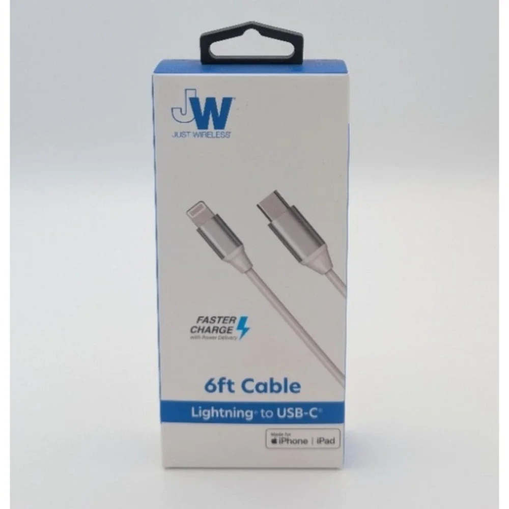 JW Just Wireless Lightning To USB-C Faster Charge 6 Ft Cable White MFi-Certified